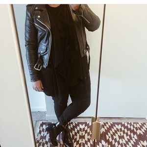 Black leather Schott style moto jacket L